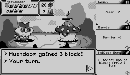 A Project Manabi battle scene with companion creatures and a dialogue menu